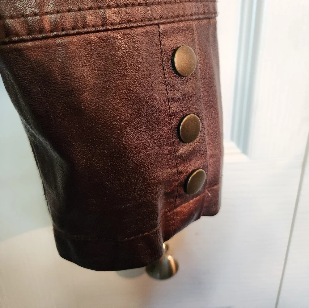 NWT Maurices Brown Distressed Faux Leather Moto Military Jacket Size 1 - Picture 8 of 10